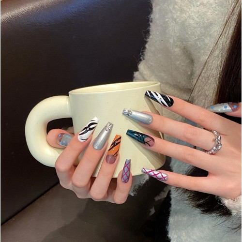 Fashion Long Handmade Press-On Nails For Women BVNL-117