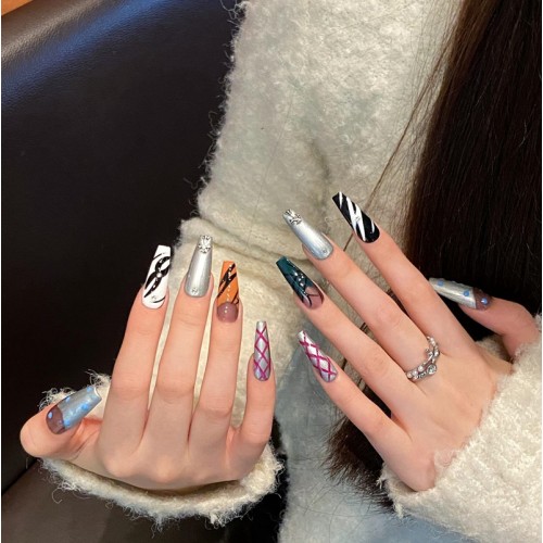 Fashion Long Handmade Press-On Nails For Women BVNL-117