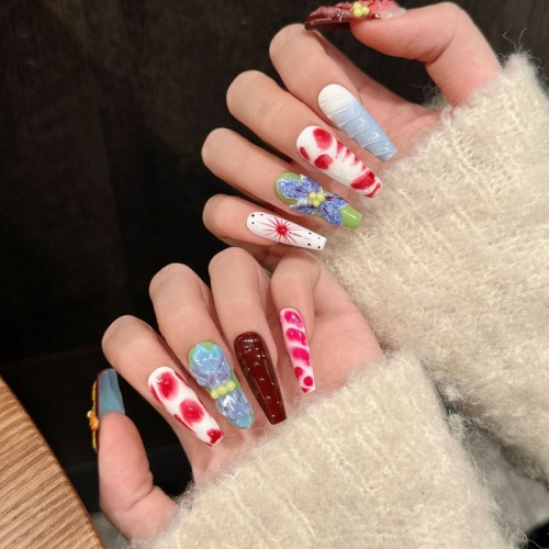 Fashion Long Handmade Press-On Nails For Women BVNL-124