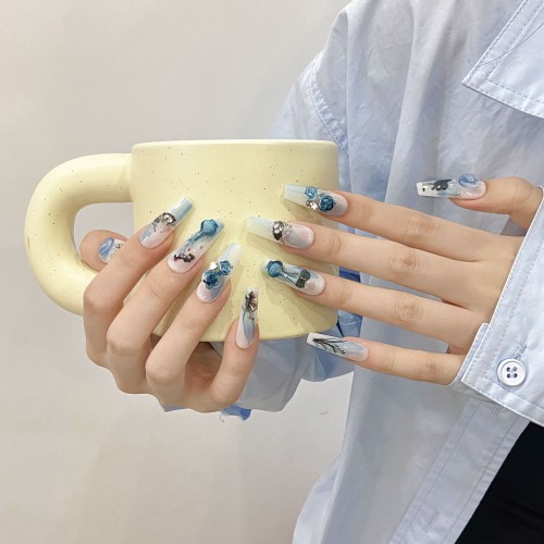 Fashion Long Handmade Press-On Nails For Women BVNL-377