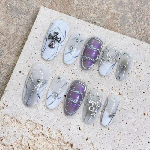 Fashion Medium Handmade Press-On Nails For Women BVNM-43