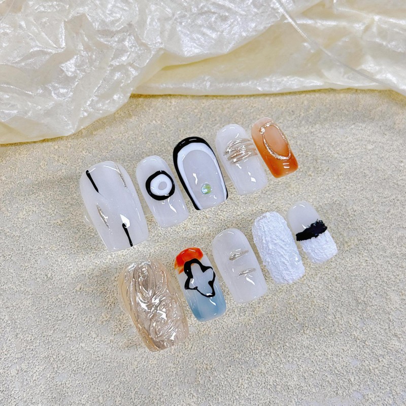 Fashion Medium Handmade Press-On Nails For Women BVNM-72