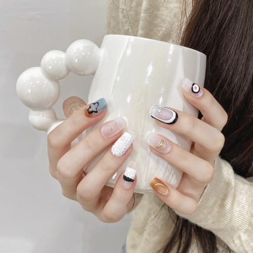 Fashion Medium Handmade Press-On Nails For Women BVNM-72